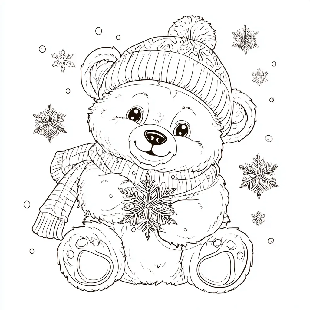 Dibujo de osito y los copos de nieve mágicos para colorear Dibujo de osito y los copos de nieve mágicos para colorear