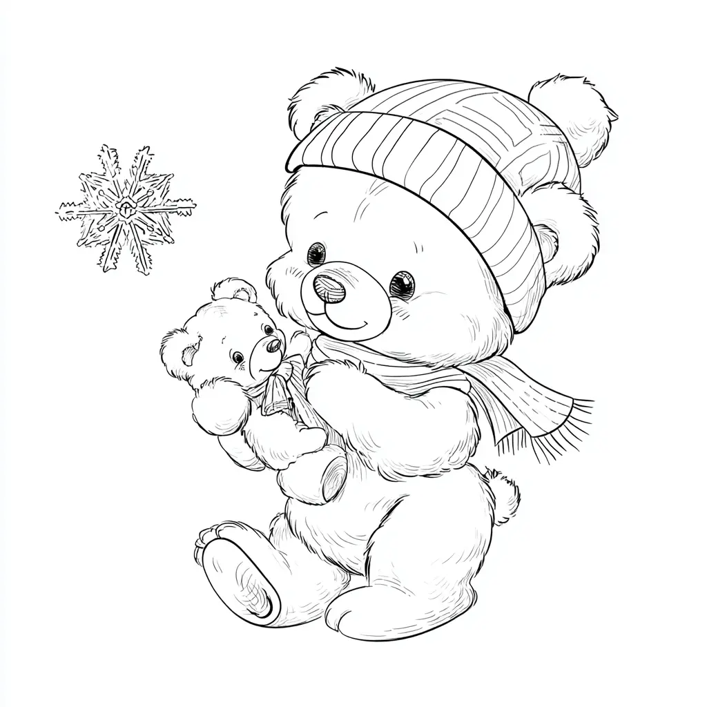Dibujo de oso navideño y su osito de peluche para colorear Dibujo de oso navideño y su osito de peluche para colorear