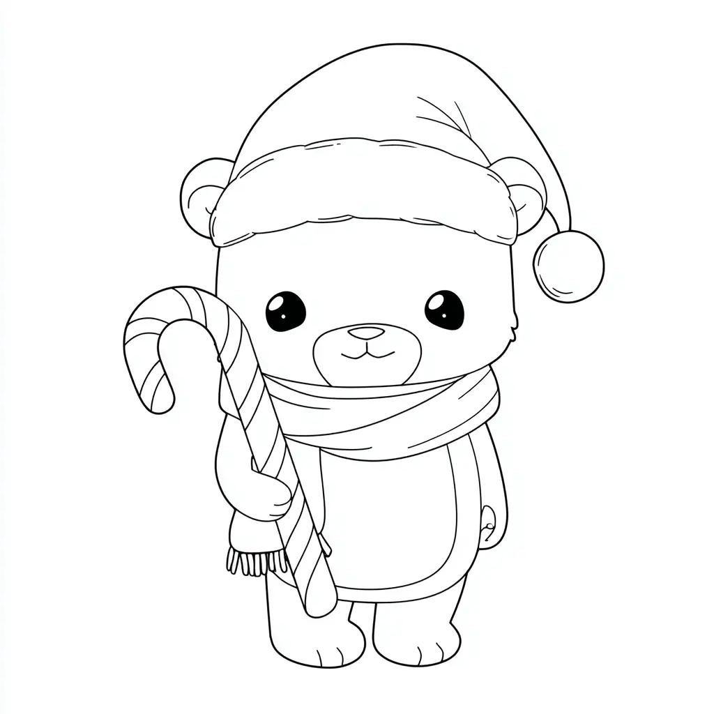 Dibujo de osito navideño y su caramelo para colorear Dibujo de osito navideño y su caramelo para colorear