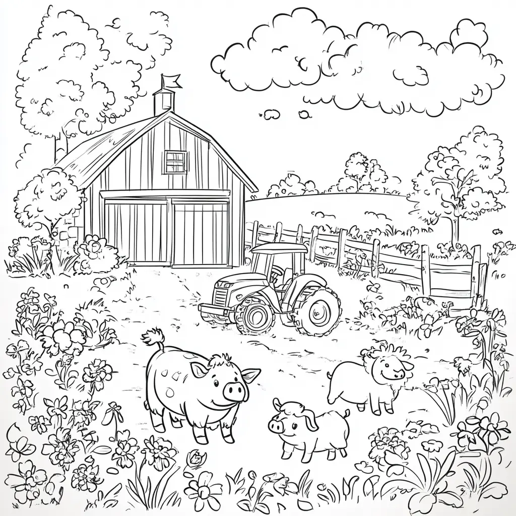 Dibujo de un día en la granja para colorear Dibujo de un día en la granja para colorear
