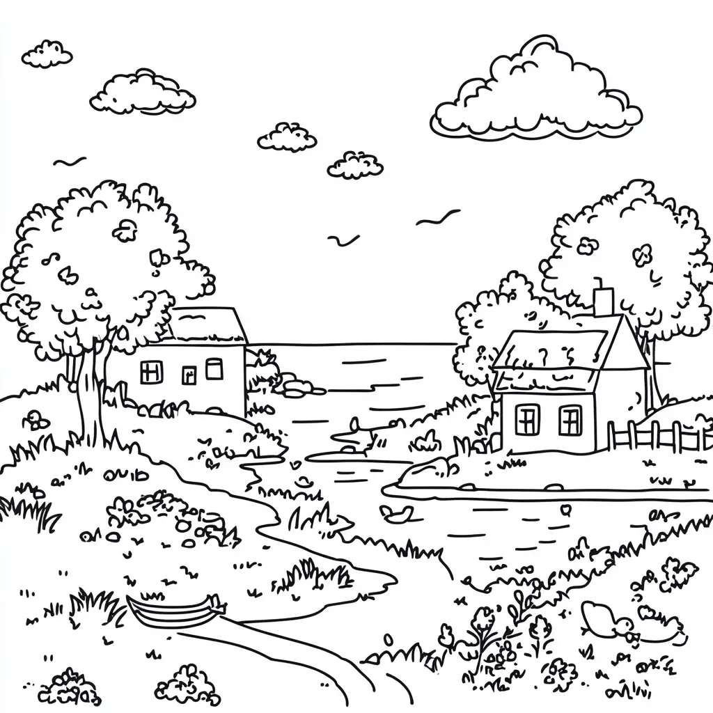 Dibujo de casas en el campo para colorear Dibujo de casas en el campo para colorear