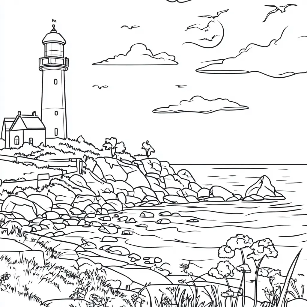 Dibujo de faro en la costa para colorear Dibujo de faro en la costa para colorear