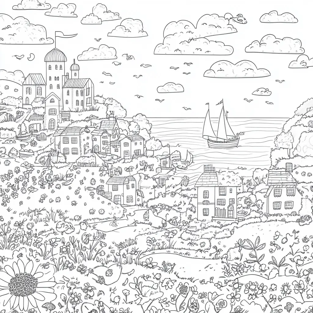 Dibujo de paraíso en la colina para colorear Dibujo de paraíso en la colina para colorear