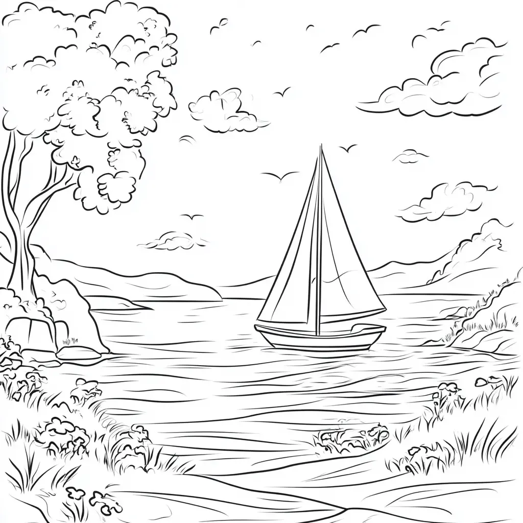 Dibujo de velero en el lago para colorear Dibujo de velero en el lago para colorear