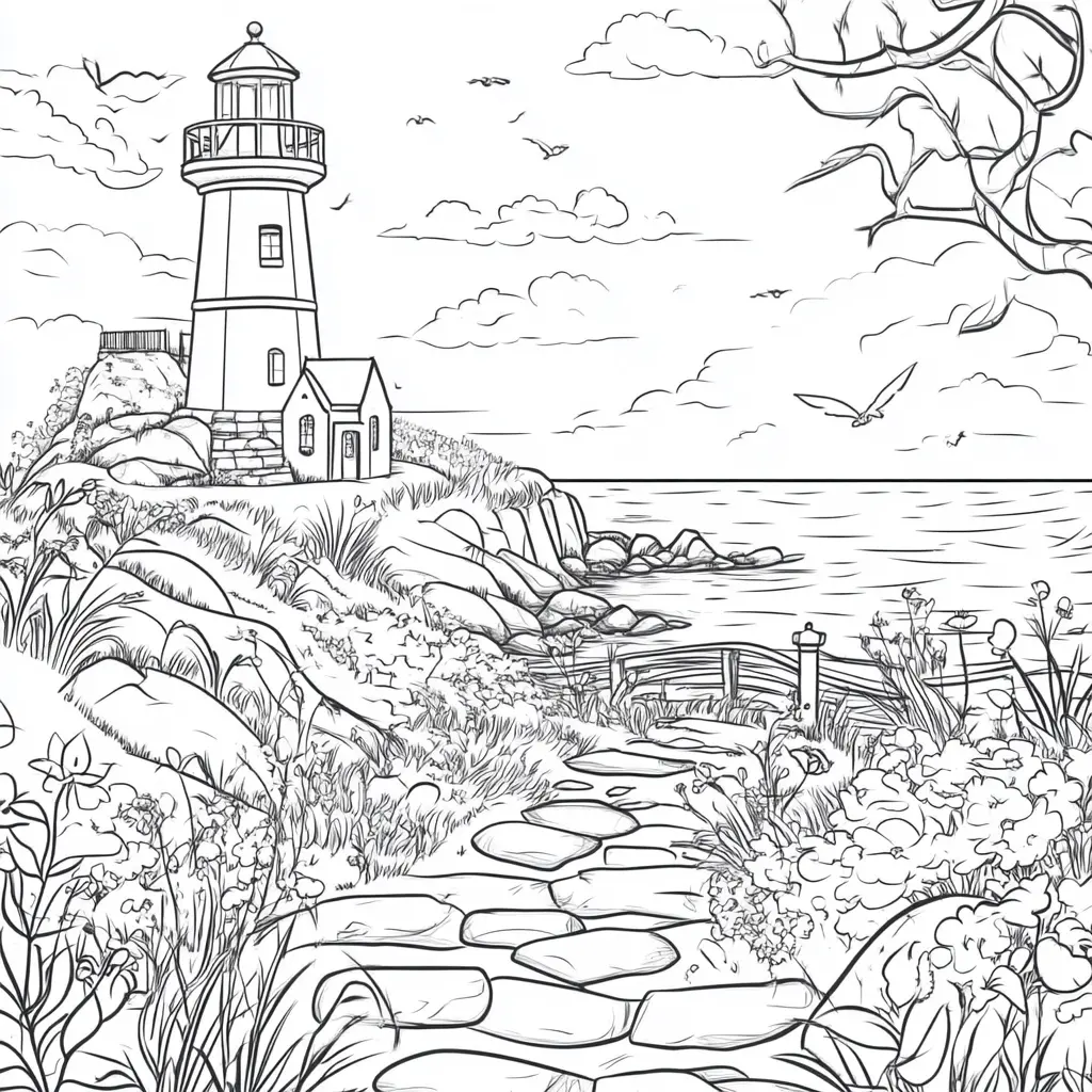 Dibujo de faro junto al mar para colorear Dibujo de faro junto al mar para colorear
