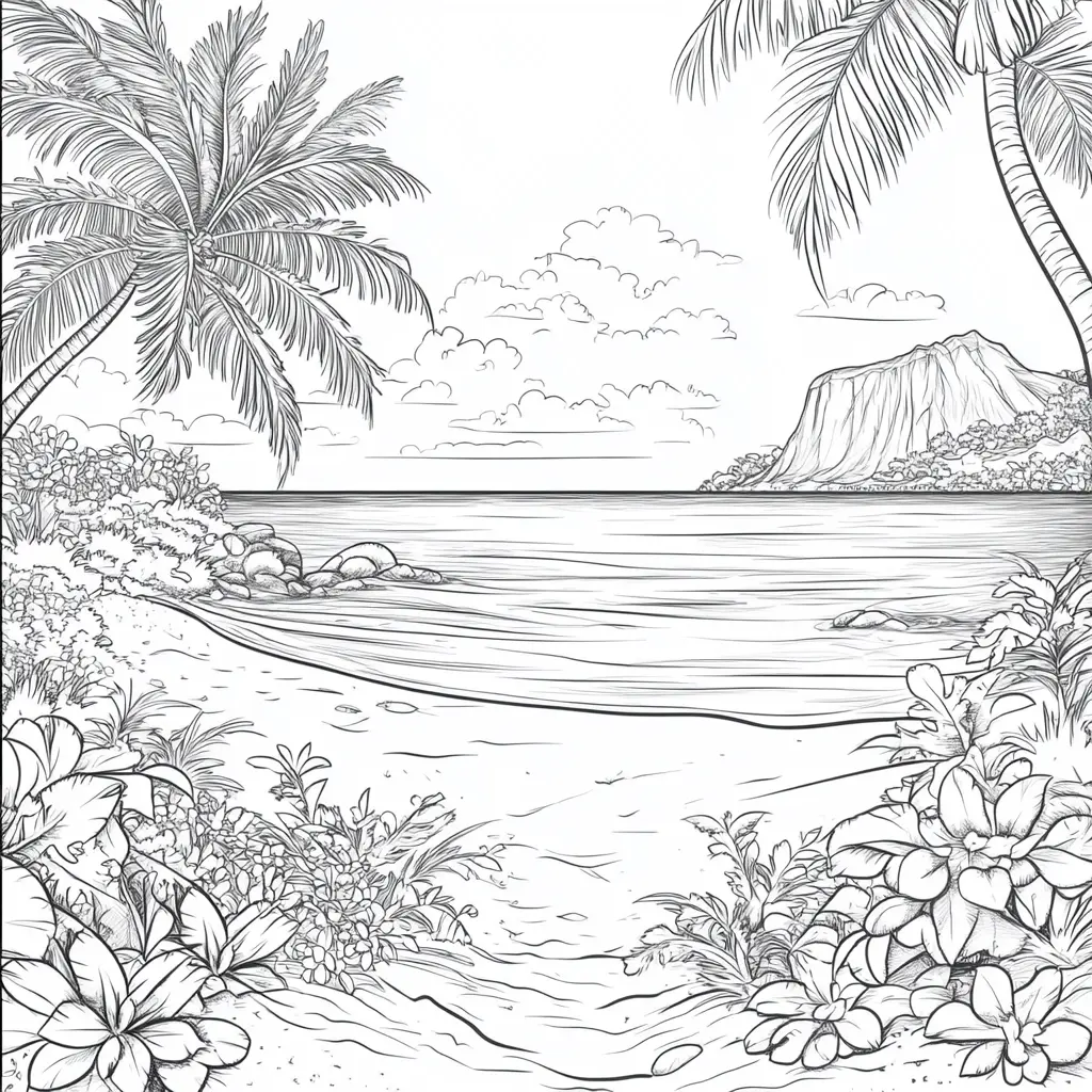 Dibujo de playa tropical para colorear Dibujo de playa tropical para colorear