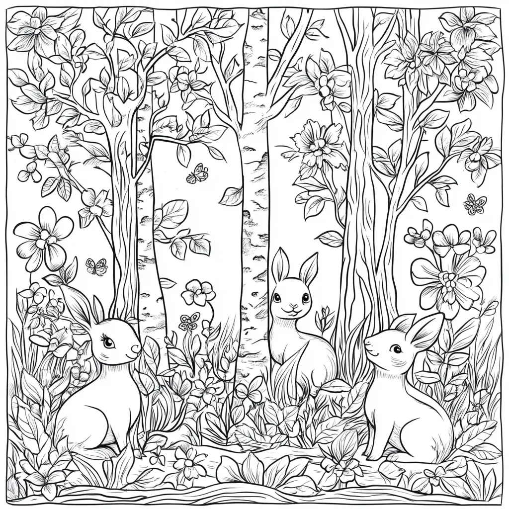 Dibujo de los conejitos del bosque para colorear Dibujo de los conejitos del bosque para colorear