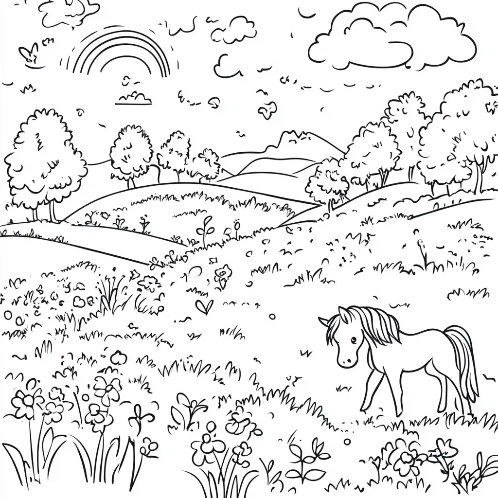Dibujo de caballo en el campo para colorear Dibujo de caballo en el campo para colorear