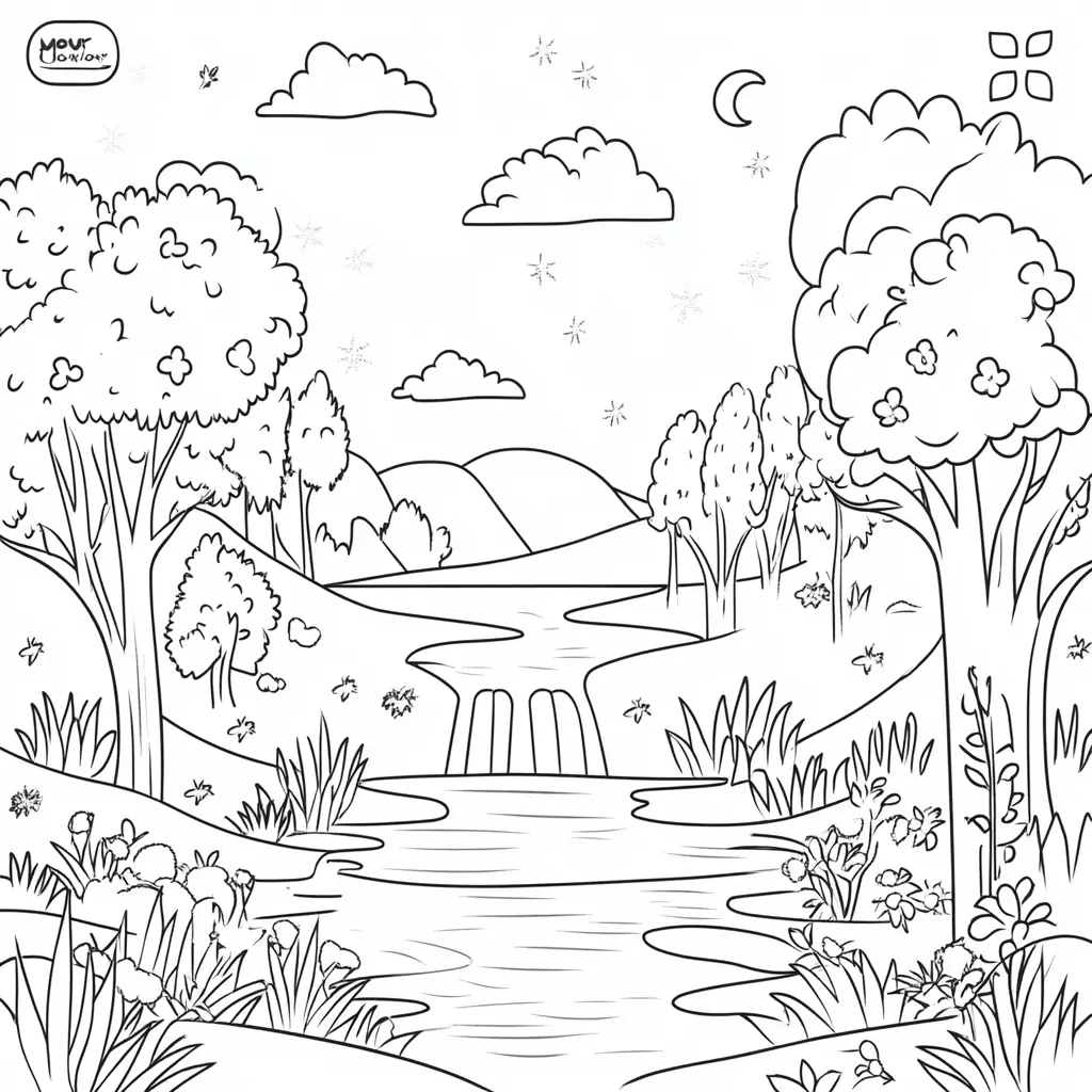 Dibujo de rio atravesando el valle para colorear Dibujo de rio atravesando el valle para colorear
