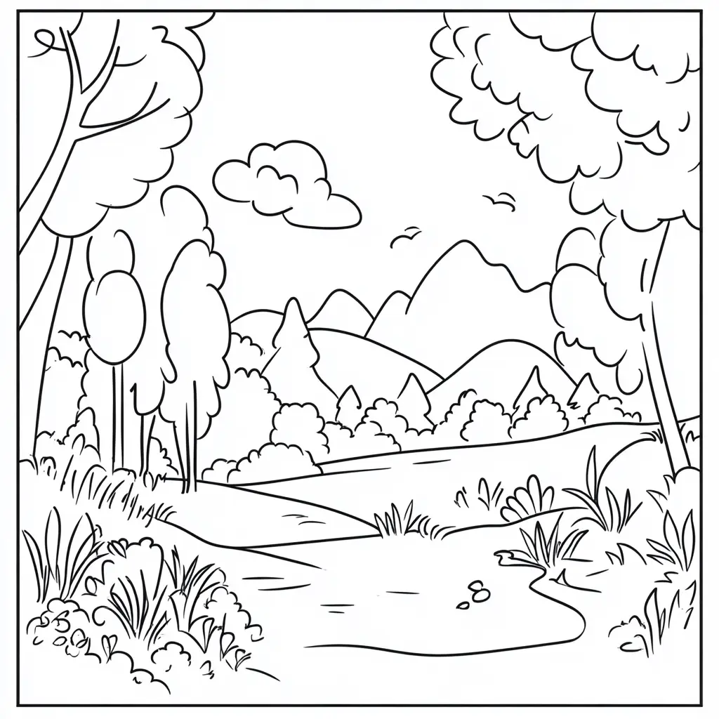 Dibujo de paisaje apacible para colorear Dibujo de paisaje apacible para colorear