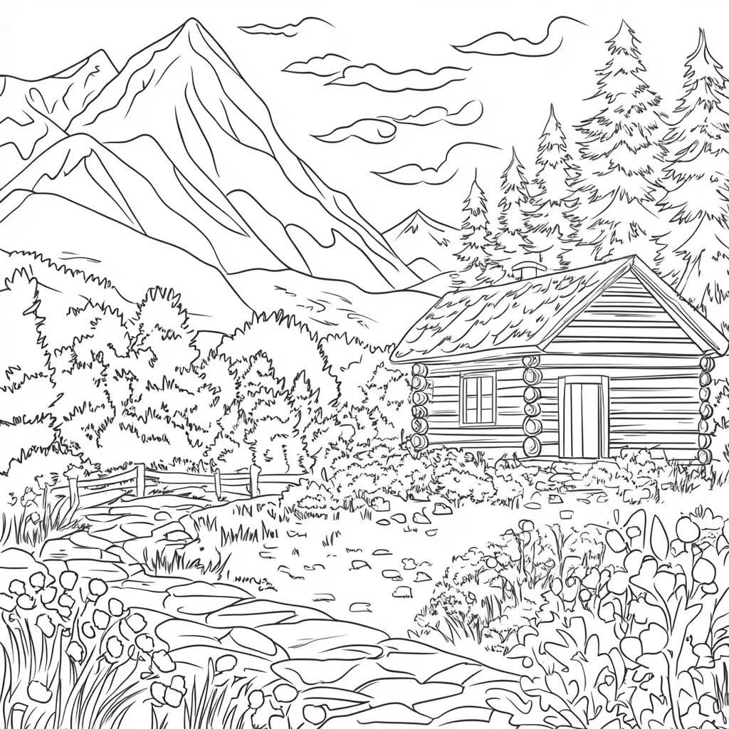 Dibujo de cabaña en la montaña para colorear Dibujo de cabaña en la montaña para colorear
