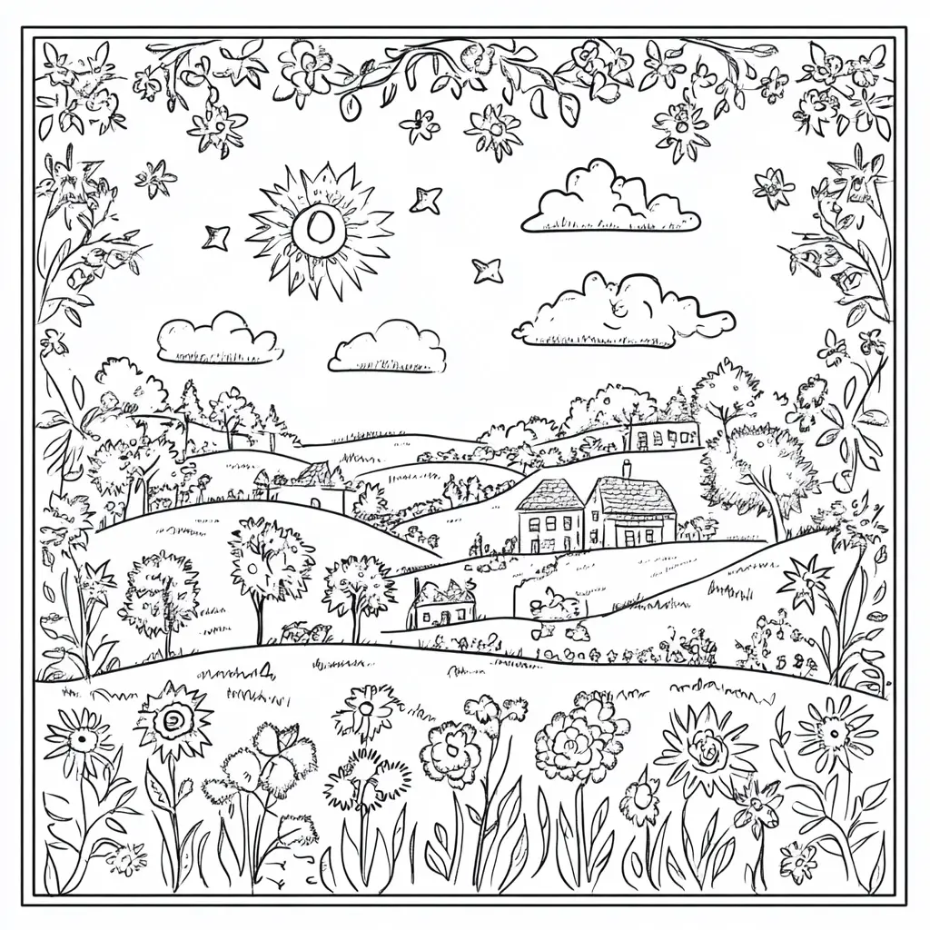 Dibujo de pueblo de las flores para colorear Dibujo de pueblo de las flores para colorear