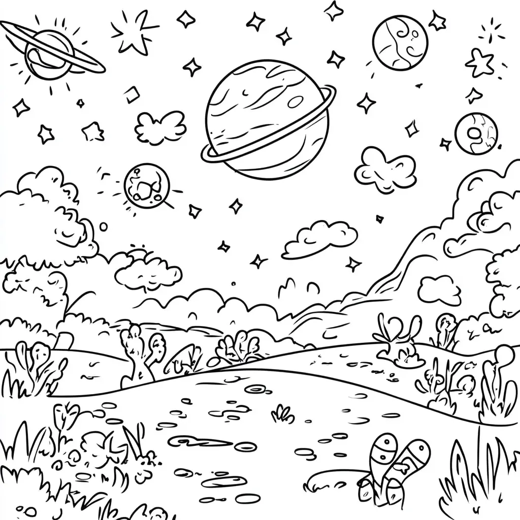 Dibujo de paisaje planetario para colorear Dibujo de paisaje planetario para colorear