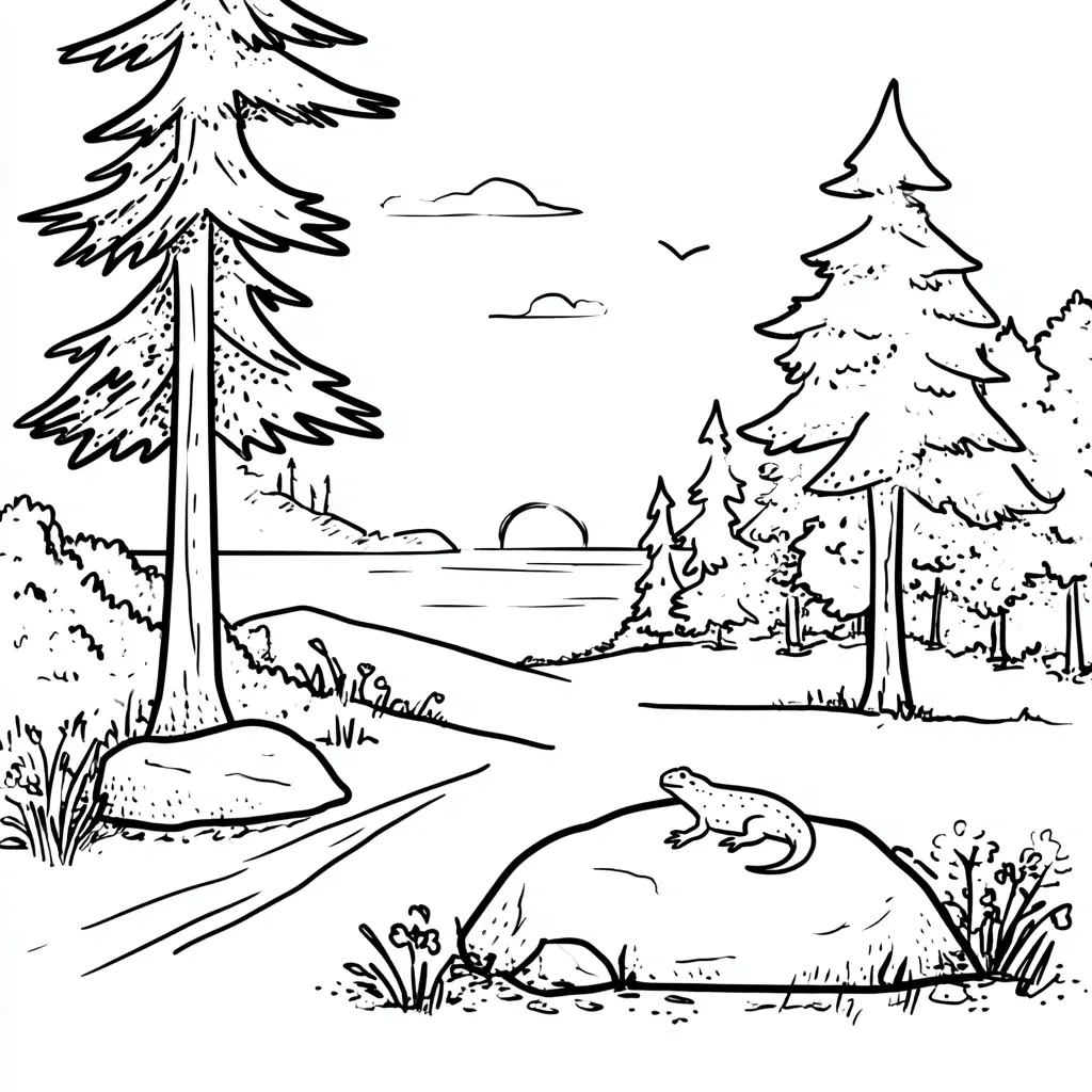 Dibujo de paisaje sereno para colorear Dibujo de paisaje sereno para colorear