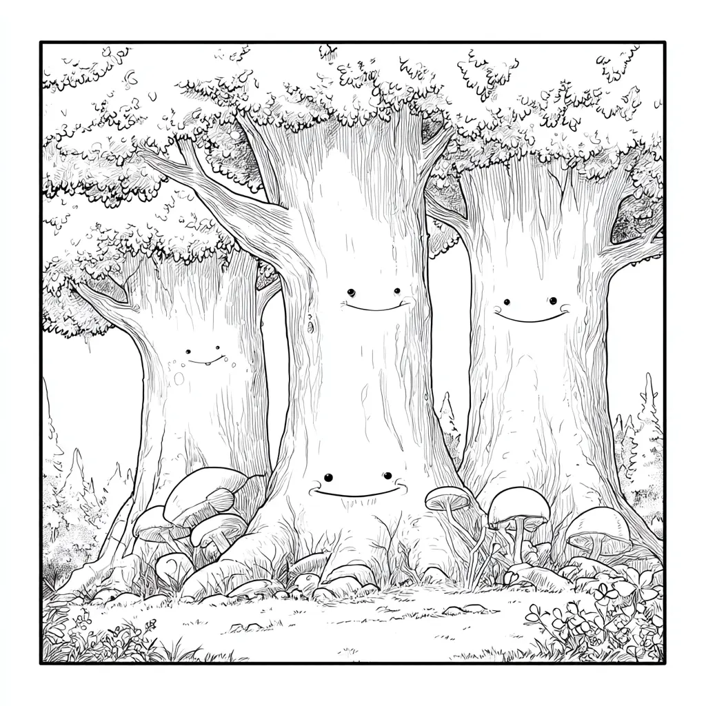 Dibujo de árboles sonrientes para colorear Dibujo de árboles sonrientes para colorear
