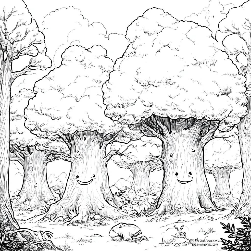 Dibujo de árboles felices para colorear Dibujo de árboles felices para colorear