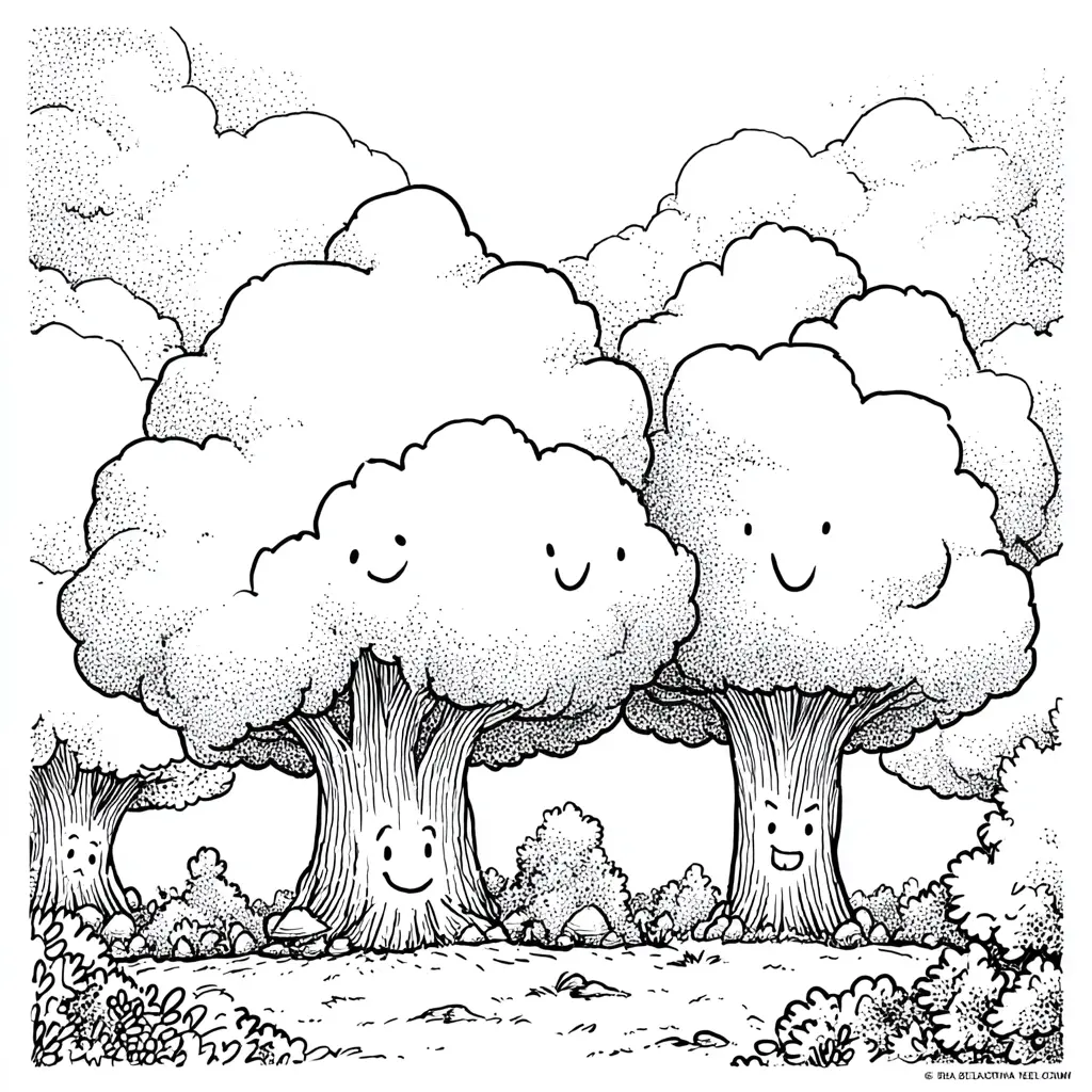 Dibujo de árboles amigables para colorear Dibujo de árboles amigables para colorear