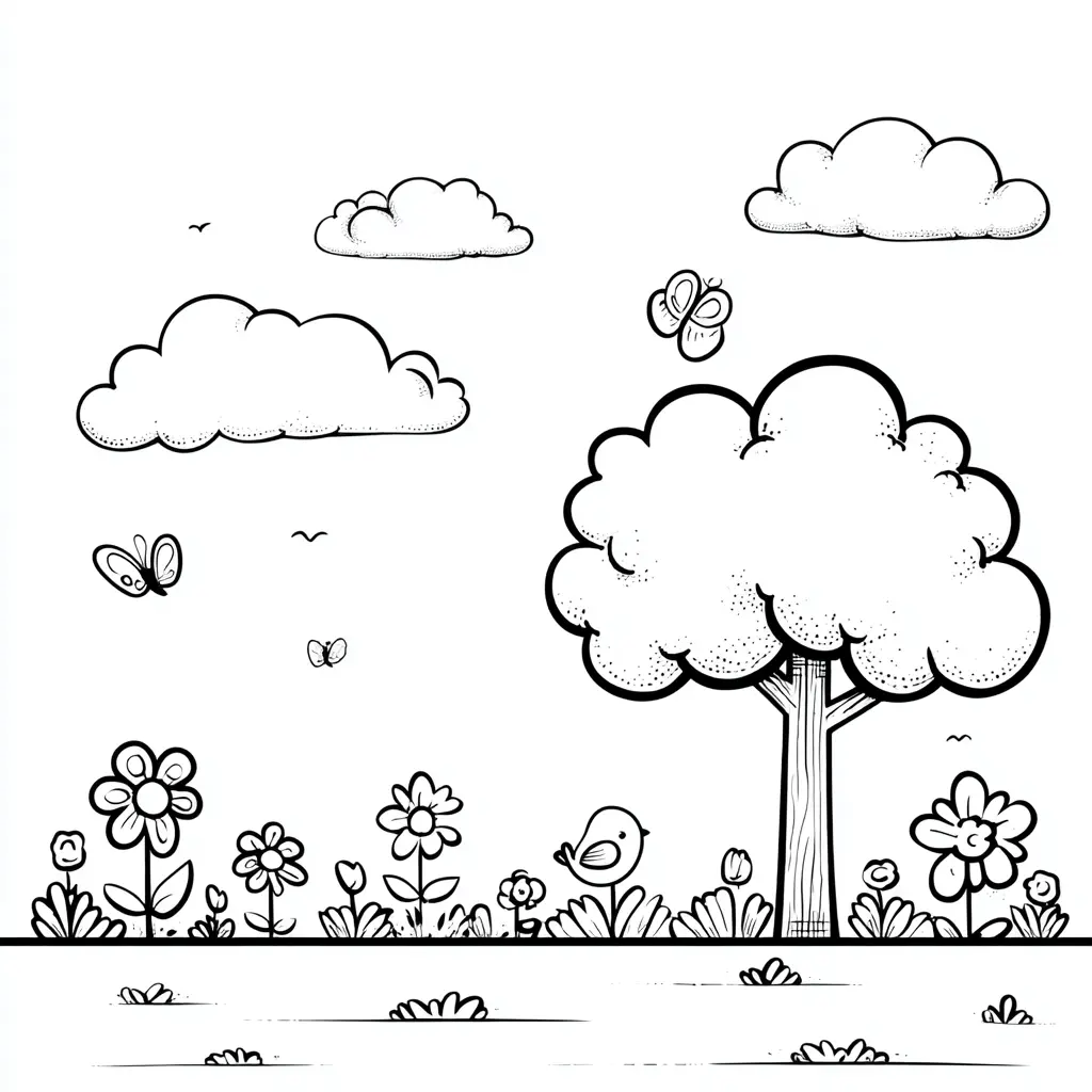 Dibujo de paisaje sencillo para colorear Dibujo de paisaje sencillo para colorear