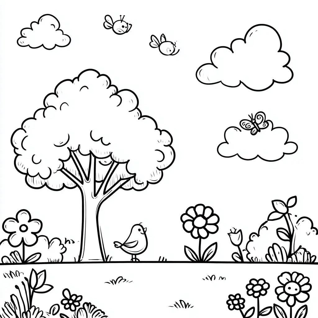 Dibujo de paisaje infantil para colorear Dibujo de paisaje infantil para colorear
