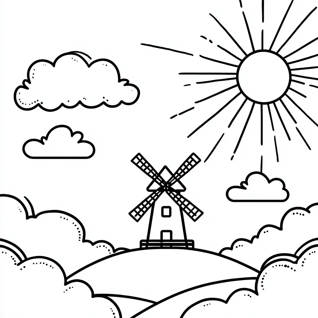 Dibujo de paisaje soleado para colorear Dibujo de paisaje soleado para colorear