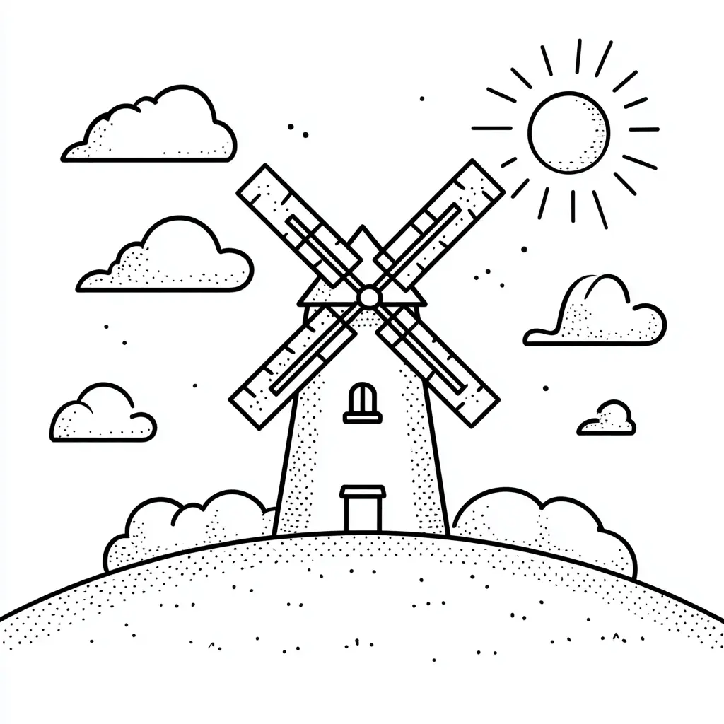 Dibujo de molino en la colina para colorear Dibujo de molino en la colina para colorear