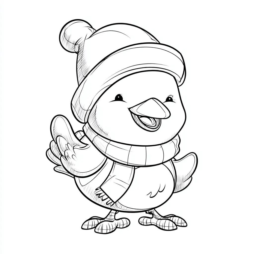 Dibujo de pajarito con gorro y bufanda para colorear Dibujo de pajarito con gorro y bufanda para colorear