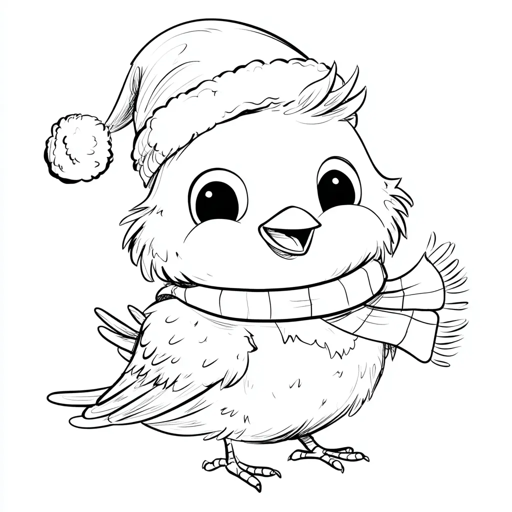 Dibujo de simpático pajarito navideño para colorear Dibujo de simpático pajarito navideño para colorear