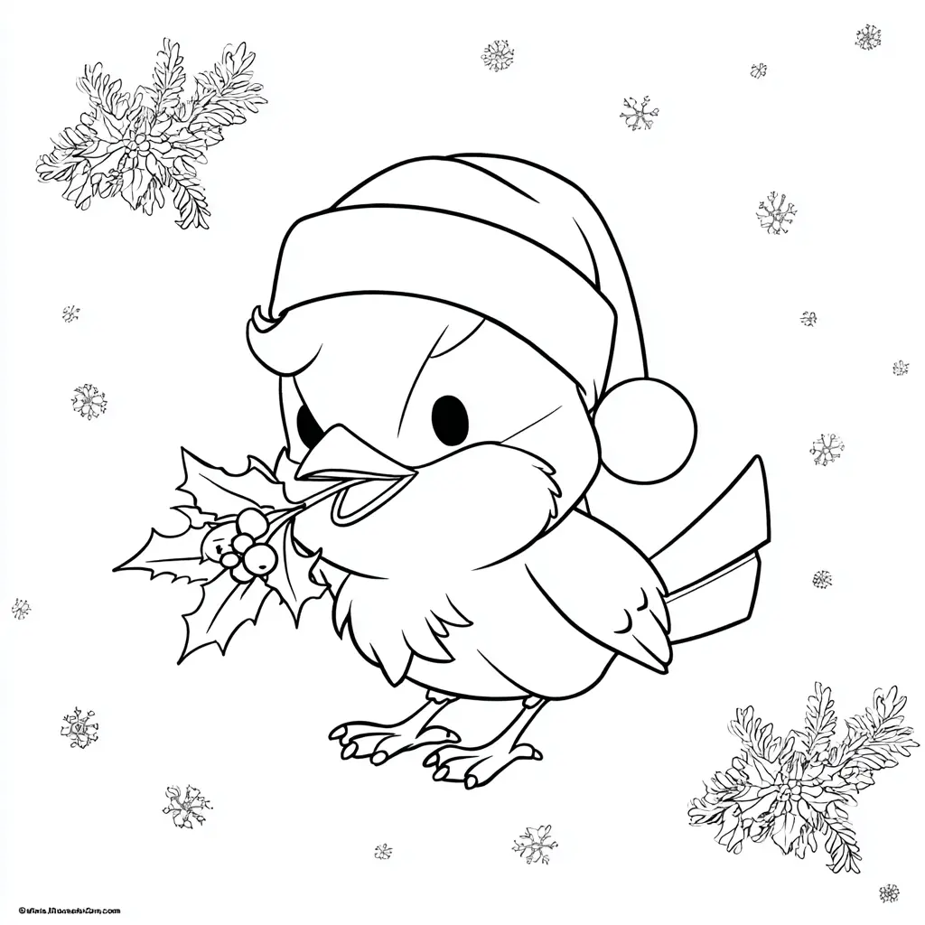 Dibujo de un pajarito en Navidad para colorear Dibujo de un pajarito en Navidad para colorear
