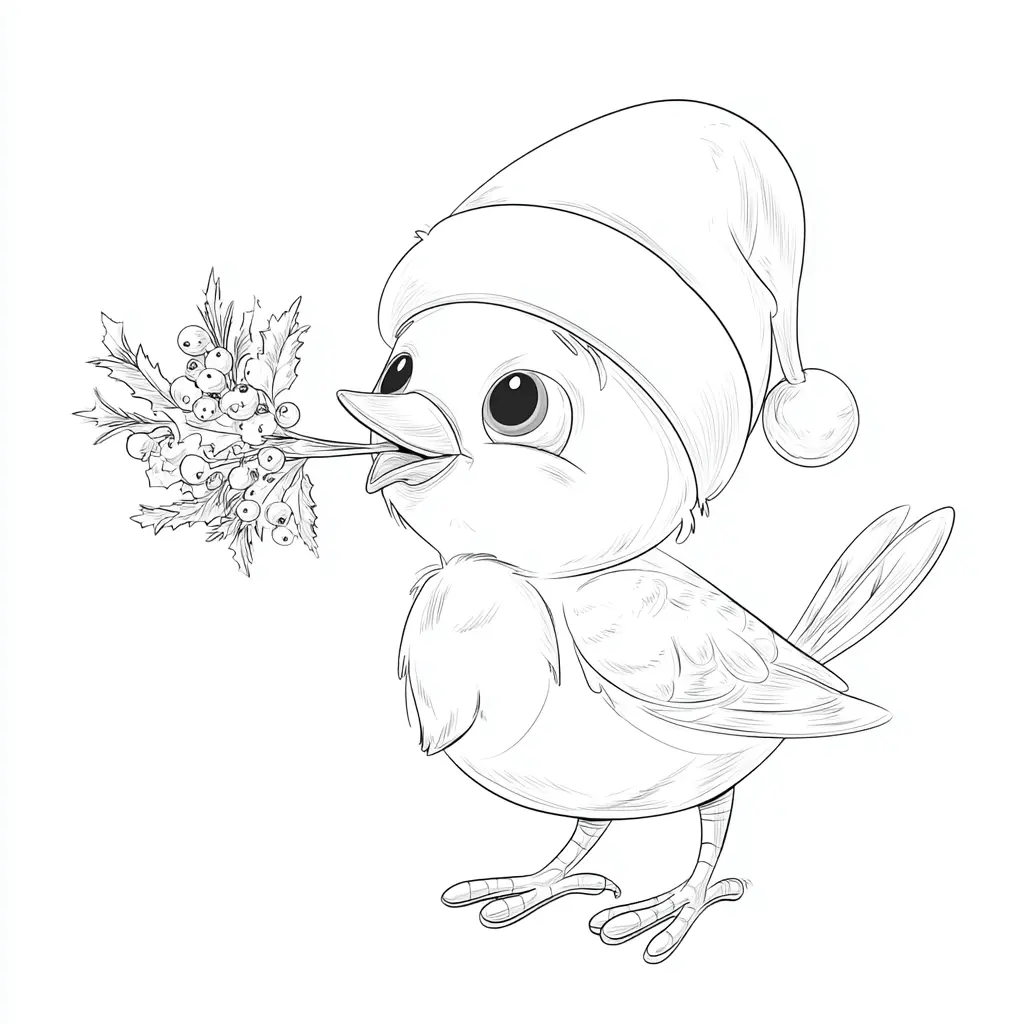 Dibujo de pajarito con acebo para colorear Dibujo de pajarito con acebo para colorear