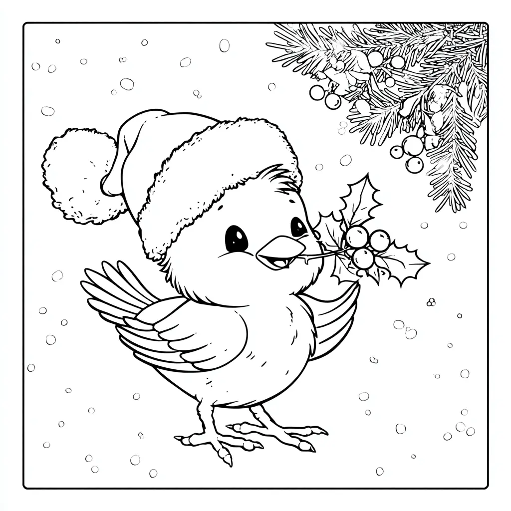 Dibujo de piquito con hoja de acebo para colorear Dibujo de piquito con hoja de acebo para colorear