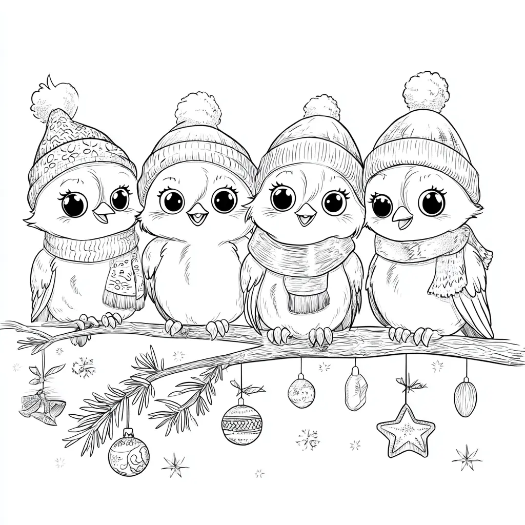 Dibujo de pajaritos felices en Navidad para colorear Dibujo de pajaritos felices en Navidad para colorear
