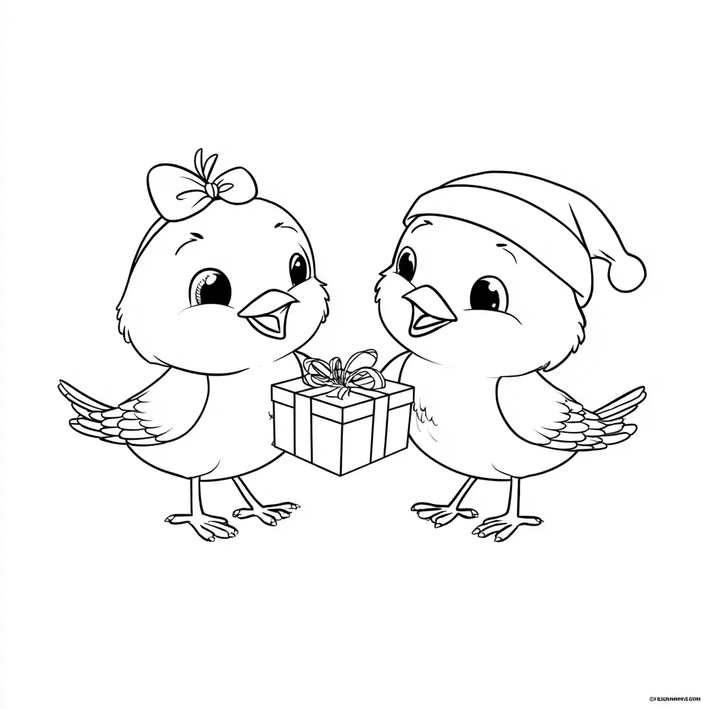Dibujo de dos pajaritos y un regalo para colorear Dibujo de dos pajaritos y un regalo para colorear