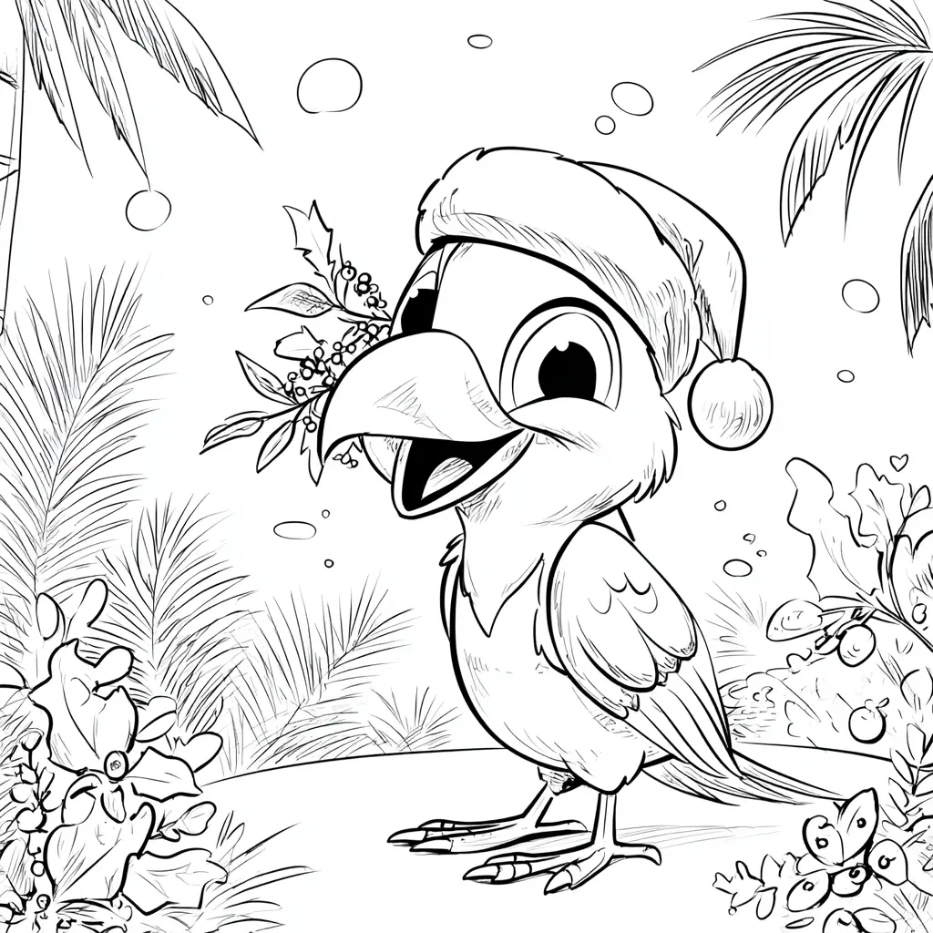 Dibujo de pájaro navideño en el jardín para colorear Dibujo de pájaro navideño en el jardín para colorear