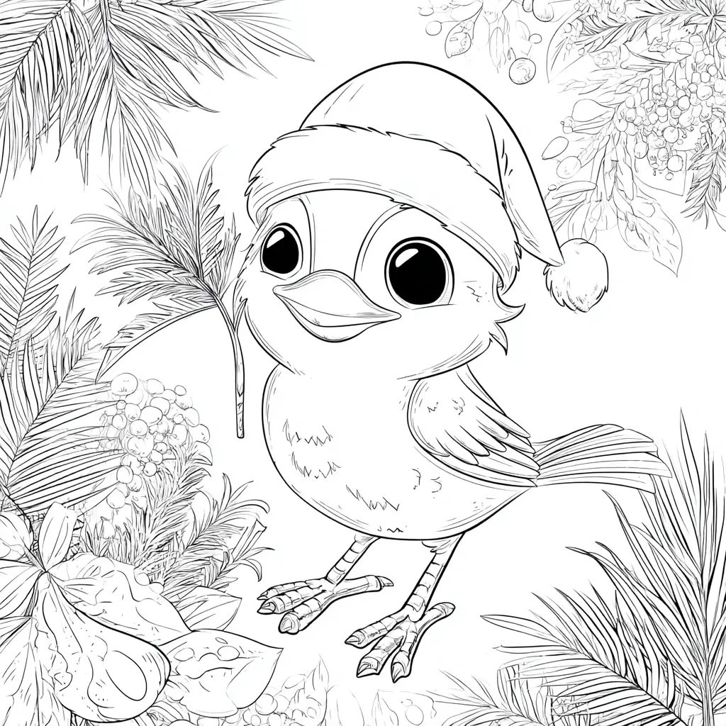 Dibujo de pájaro y palmeras en Navidad para colorear Dibujo de pájaro y palmeras en Navidad para colorear