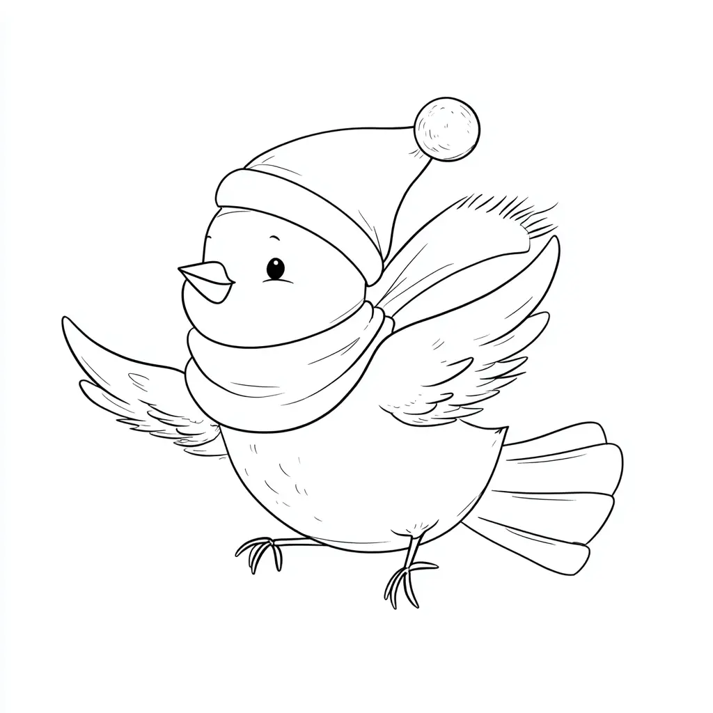 Dibujo de pájaro volando con gorro navideño para colorear Dibujo de pájaro volando con gorro navideño para colorear