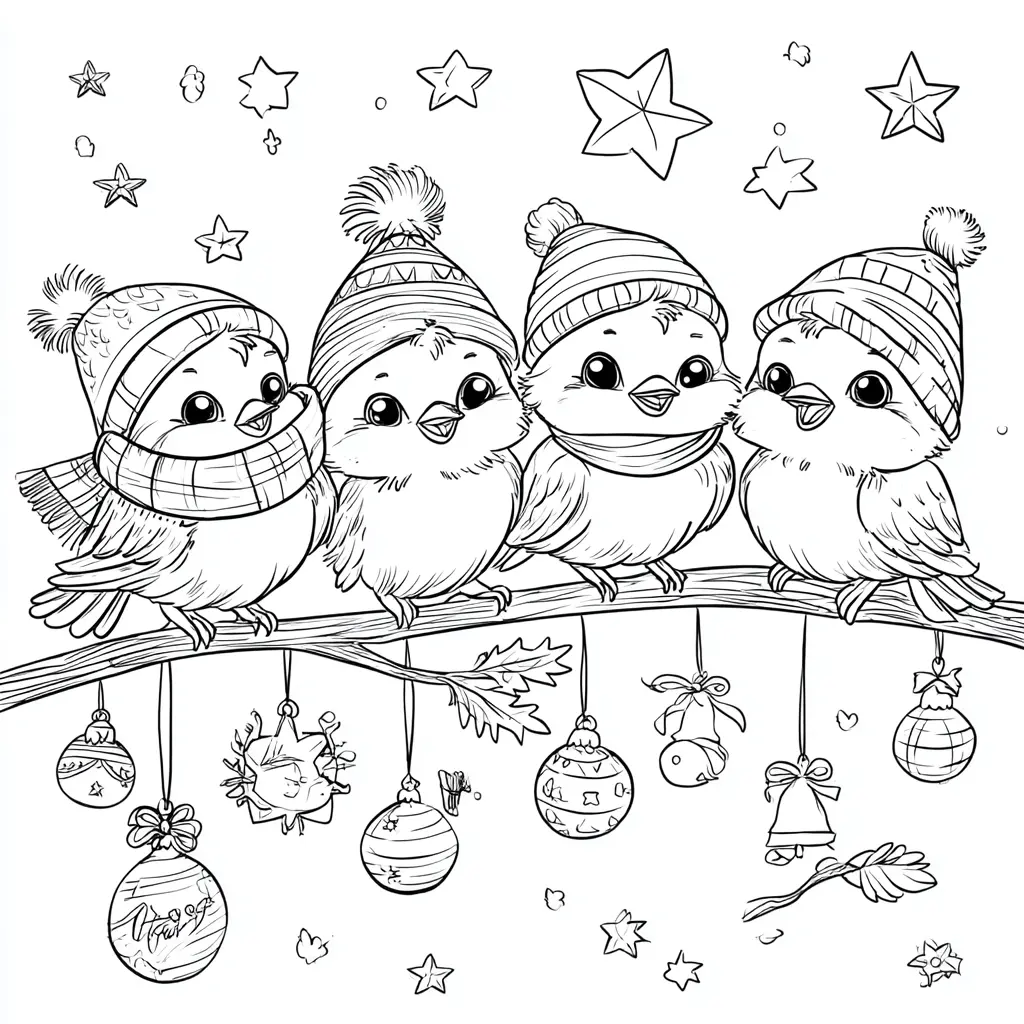 Dibujo de pajaritos en una rama decorada para colorear Dibujo de pajaritos en una rama decorada para colorear