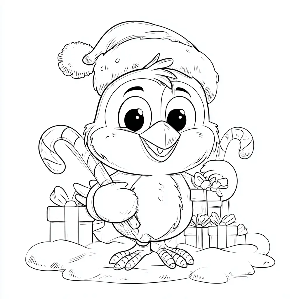 Dibujo de pájaro feliz en Navidad para colorear Dibujo de pájaro feliz en Navidad para colorear