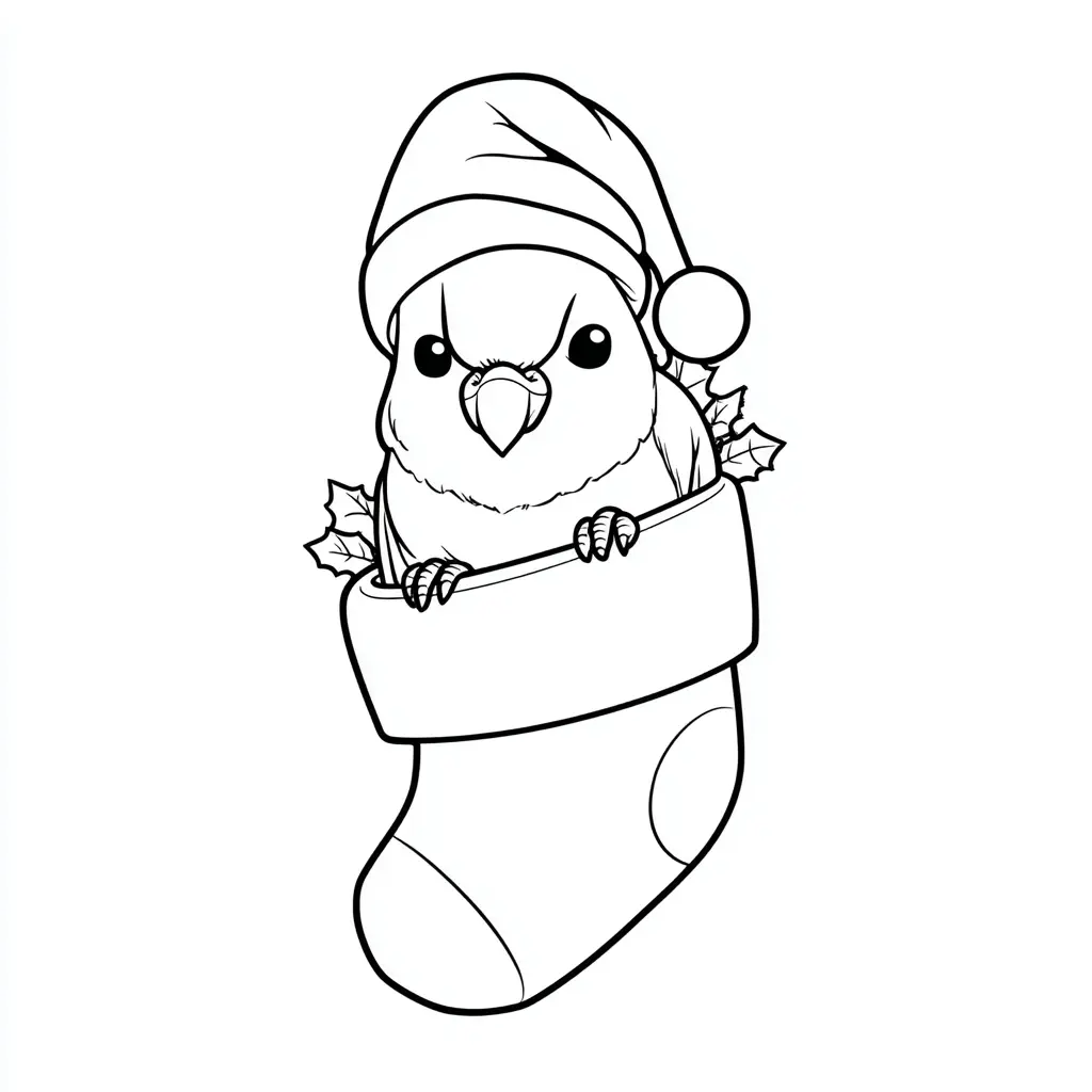 Dibujo de un pájaro en un calcetín navideño para colorear Dibujo de un pájaro en un calcetín navideño para colorear