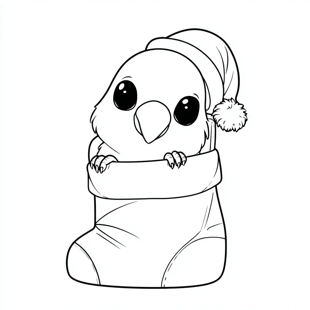 Dibujo de pajarito asoma del calcetín para colorear Dibujo de pajarito asoma del calcetín para colorear