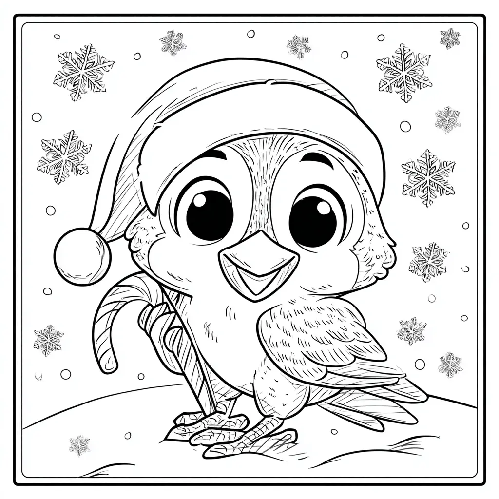 Dibujo de pajarito navideño bajo la nieve para colorear Dibujo de pajarito navideño bajo la nieve para colorear