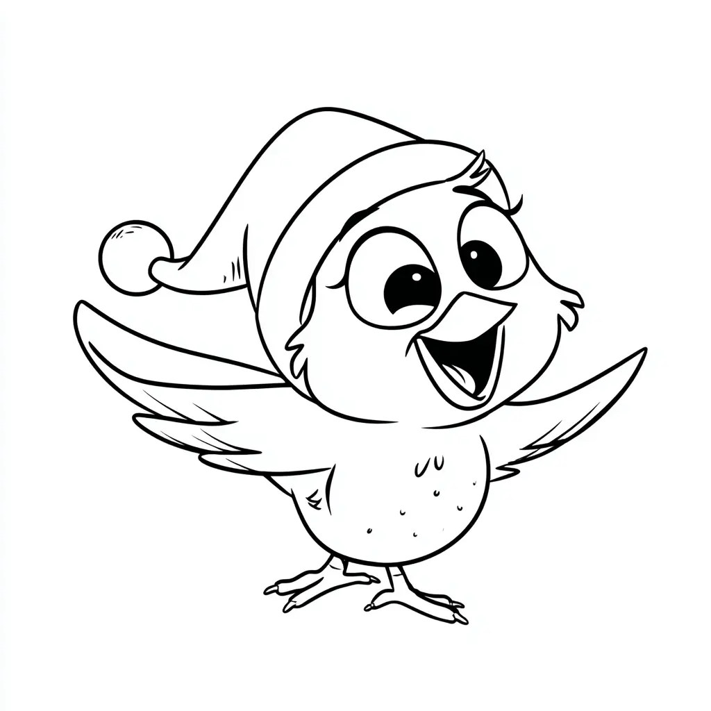 Dibujo de pajarito con gorro navideño para colorear Dibujo de pajarito con gorro navideño para colorear