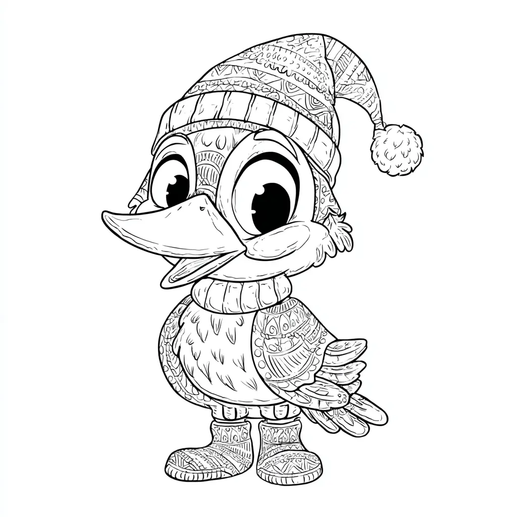 Dibujo de pajarito con traje navideño para colorear Dibujo de pajarito con traje navideño para colorear