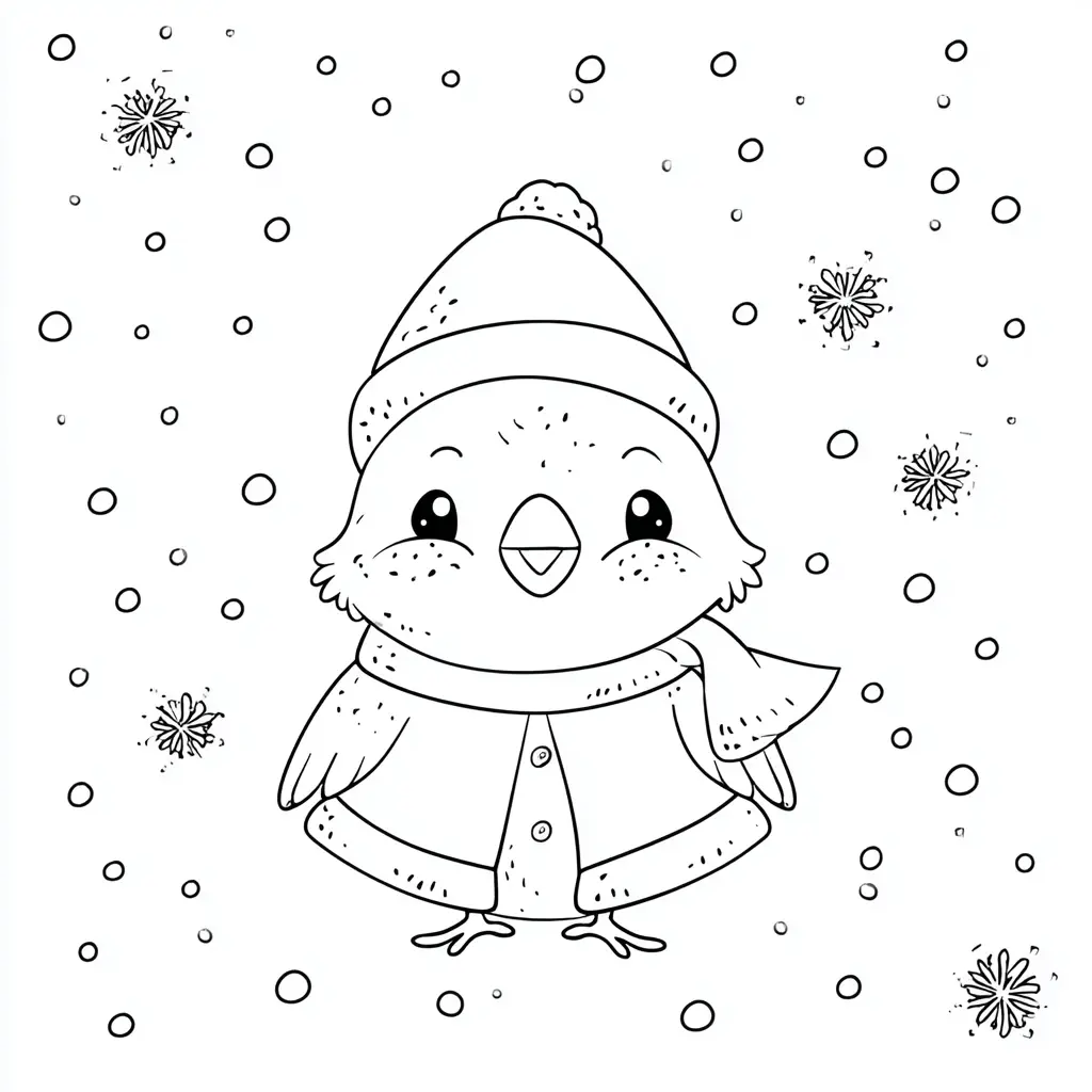 Dibujo de los copos y el pájaro feliz para colorear Dibujo de los copos y el pájaro feliz para colorear