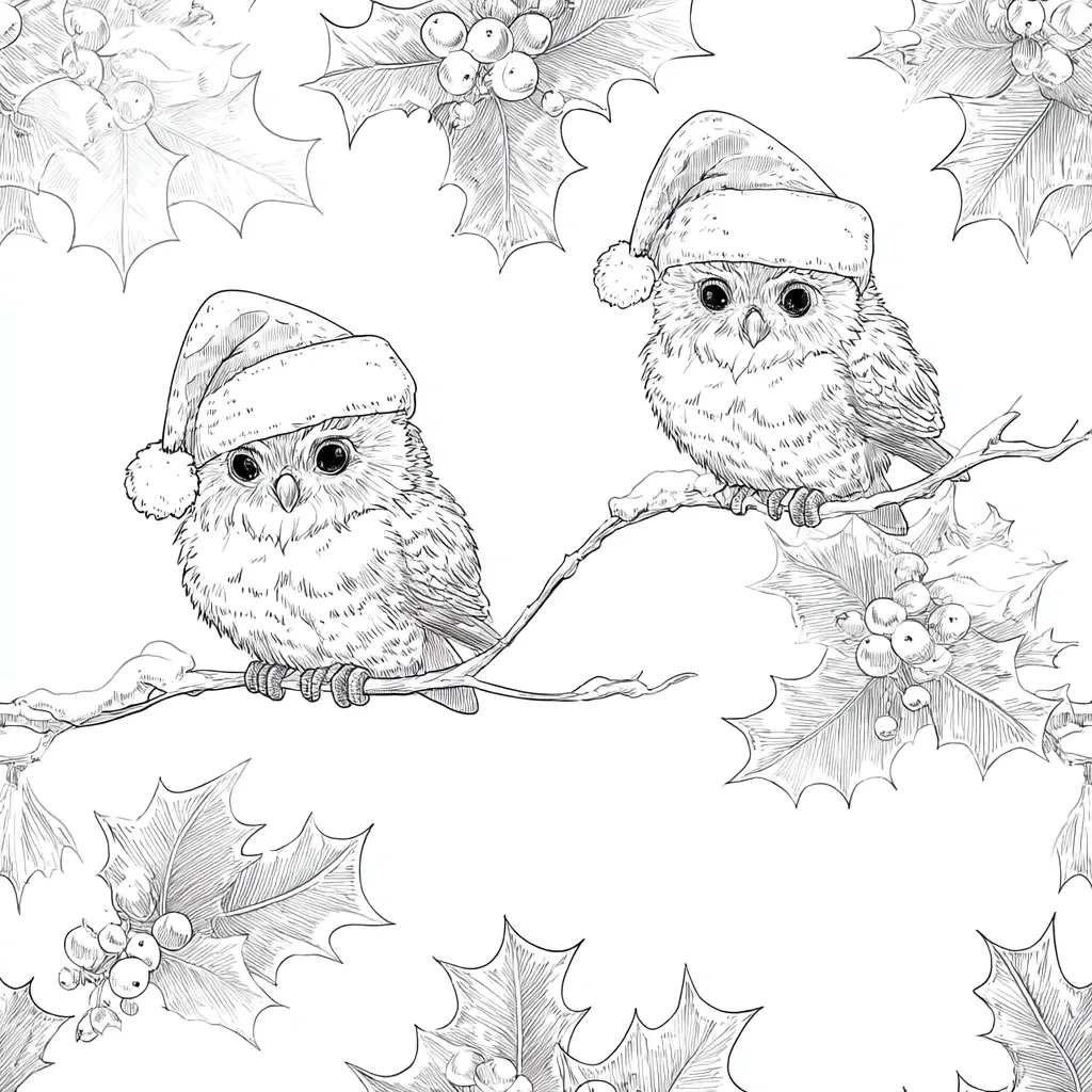 Dibujo de dos pájaros navideños para colorear Dibujo de dos pájaros navideños para colorear