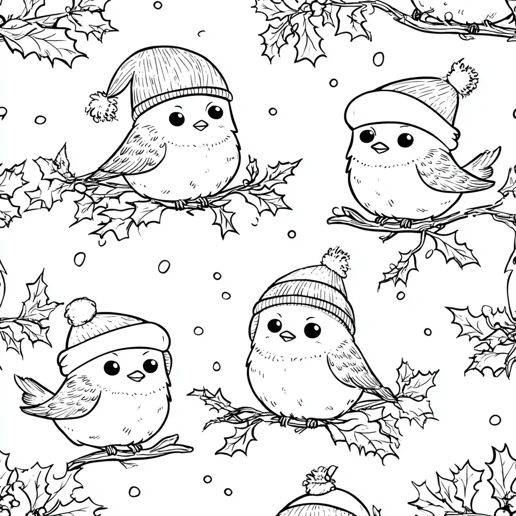 Dibujo de pajaritos con gorrito navideño para colorear Dibujo de pajaritos con gorrito navideño para colorear