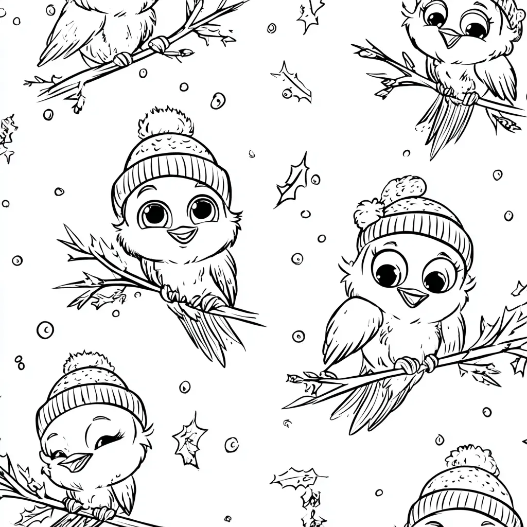 Dibujo de pajaritos navideños en ramitas para colorear Dibujo de pajaritos navideños en ramitas para colorear