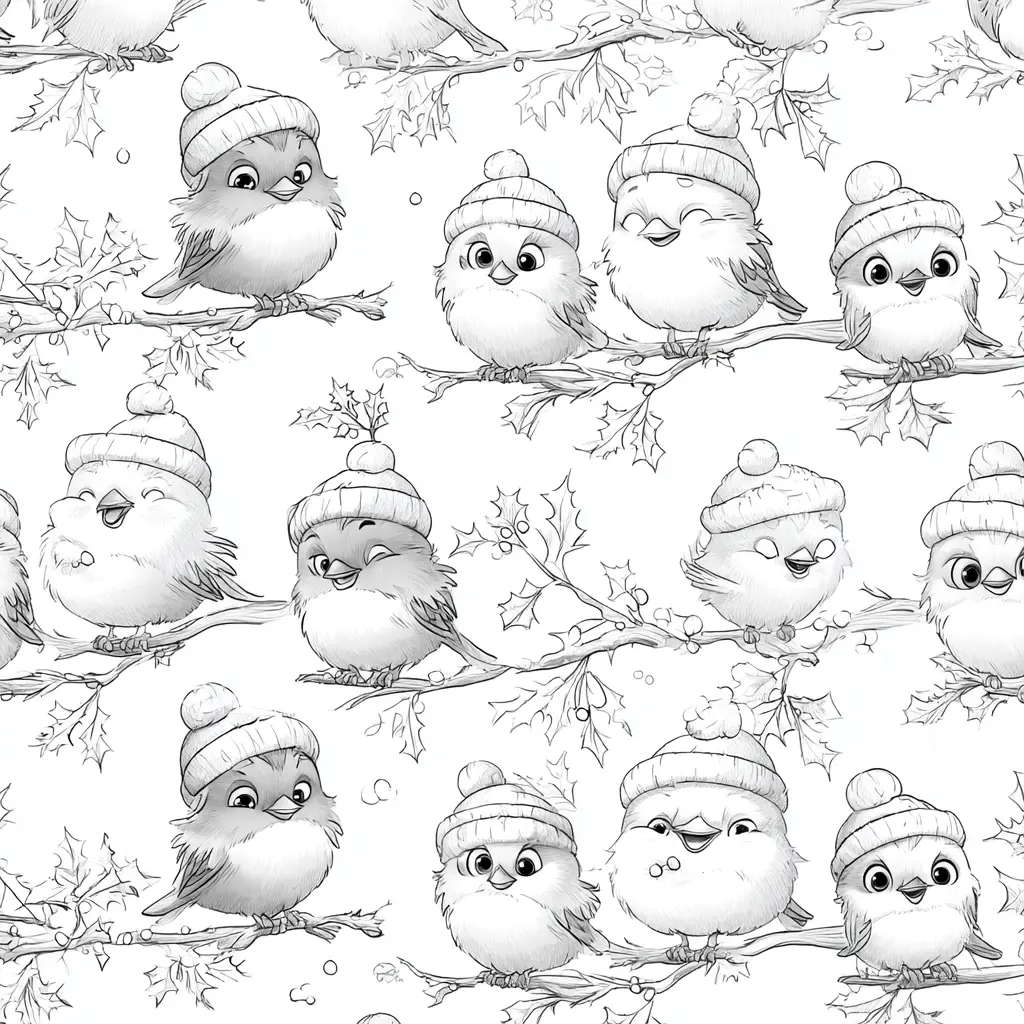 Dibujo de pajaritos navideños graciosos para colorear Dibujo de pajaritos navideños graciosos para colorear