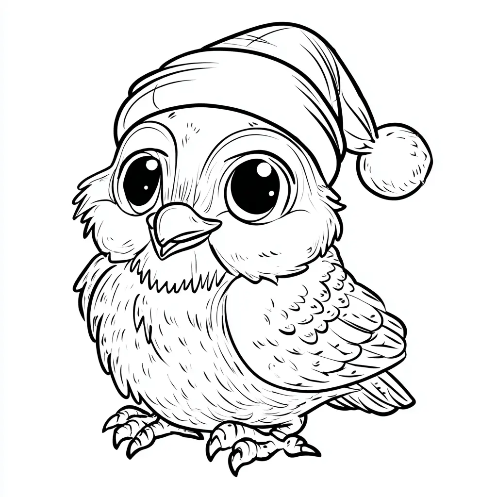 Dibujo de pájaro con gorro de Navidad para colorear Dibujo de pájaro con gorro de Navidad para colorear