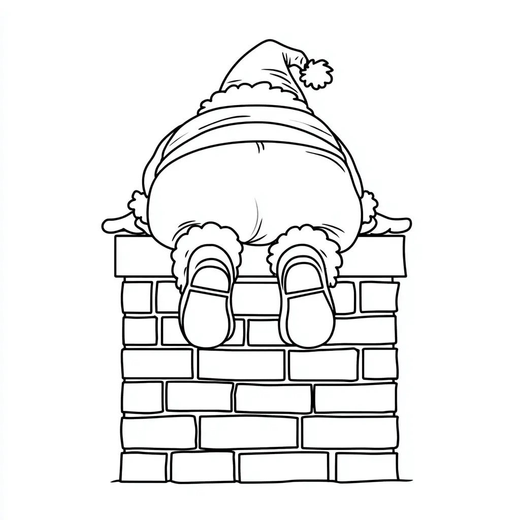 Dibujo de Papá Noel subido en la chimenea para colorear