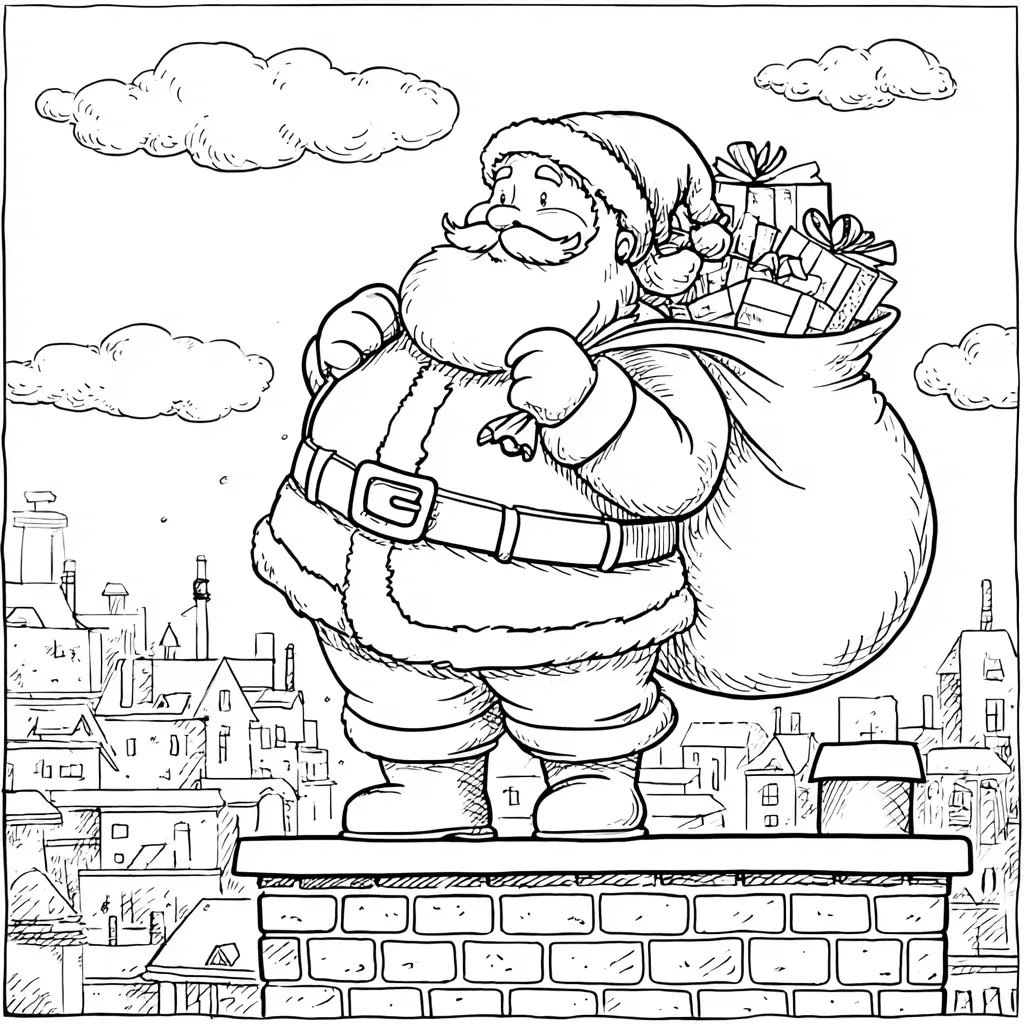 Dibujo de Papá Noel cargado de regalos para colorear